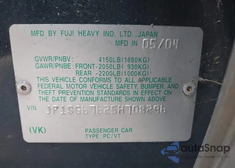 2005 Subaru Forester 2.5Xs L.l. Bean from USA, damaged, VIN JF1SG67625H708296